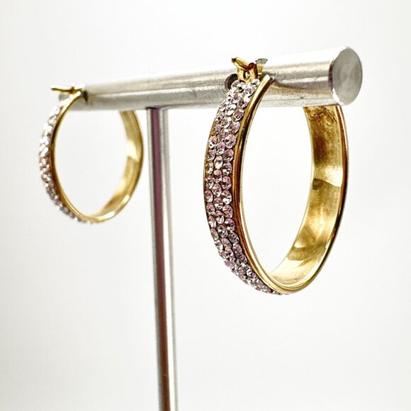 14K & Sterling Silver 925 Cubic Zirconia Elongated Hoop Earrings Size 1" Length - Picture 2 of 13